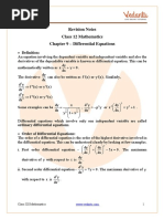 Class 12 Revision Notes Differential Equations