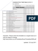 Bankholiday: Resit Examination Timetable 2010-11