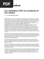 Los Estandares ESG No Ayudaran Al Sur Global