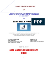 JINDAL STEEL & Market Research and Market Awareness Program On Rails, Parallel Flange Beams and Columns" OF JINDAL STEEL & POWER LTD 79p