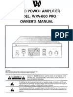 Stereo Power Amplifier Model: Wpa-600 Pro Owner'S Manual