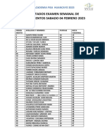 Resultados Examen Semanal de Sabado 04 de Febrero 2023