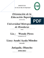 Orientación de La Educación Superior Universidad Metropolitana de Honduras