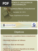 Algoritmos E Linguagem de Programação Aula 1: Arquitetura Básica Computacional