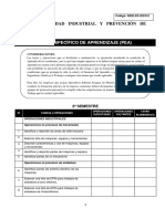 Plan Específico de Aprendizaje (Pea) : Carrera: Seguridad Industrial Y Prevención de Riesgos (Nsid-Ii) Semestre: Ii