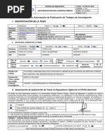 Formulario de Autorización de Publicación de Trabajos de Investigación 1. Identificación de La Tesis