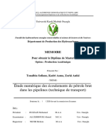 Étude Numérique Des Écoulements de Pétrole Brut Dans Les Pipelines (Technique de Transport)