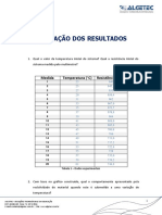 Avaliação Dos Resultados: Medida Temperatura (°C) Resistência (M )