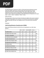 CEBQ Child Eating Behavior Questionnare