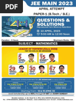 Jee Main 10 April 2023 Shift 1 Reliable Mathematics Question Paper With Solutions