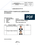 Laboratorio #01: Regulación Y Fuente de Alimentación DC Básica