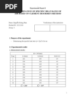 Determination of Specific Heat Ratio of Air Based On Clement Desorme'S Method