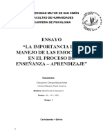 Ensayo "La Importancia Del Manejo de Las Emociones en El Proceso de Enseñanza - Aprendizaje"