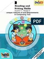 Reading and Writing Skills: Unique Features of and Requirements in Composing Text