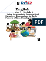 English: Quarter 4 - Module 1: Using Appropriate Grammatical Signals or Expressions To Each Pattern of Idea Development