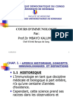 Cours D'Immunologie: Par: Prof - DR Mbayo Kalumbu