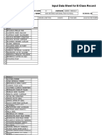 Input Data Sheet For E-Class Record: Region Division School Name School Id