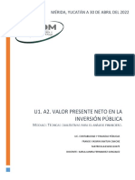 U1. A2. Valor Presente Neto en La Inversión Pública: Mérida, Yucatán A 30 de Abril Del 2022