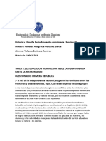 Tarea 3.1 La Educacion Dominicana Desde La Independencia Hasta La Restauración PDF