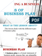 TYPES OF BUSINESS PLAN - Quarter3 LESSON 3