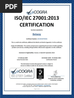 Isobtw001 Betway Iso 27001 Certificate 26 October 2018 I