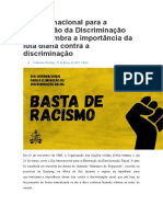 Dia Internacional para A Eliminação Da Discriminação Racial Lembra A Importância Da Luta Diária Contra A Discriminação