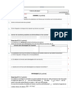 CHIMIE (9 Points) Exercice N°1 (3 Points) : Ne Pas Répondre Avec Un Crayon