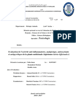 Evaluation de L'activité Anti Inflammatoire, Analgésique, Antioxydante Et An