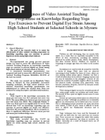 Effectiveness of Video Assisted Teaching Programme On Knowledge Regarding Yoga Eye Exercises To Prevent Digital Eye Strain Among High School Students at Selected Schools in Mysuru