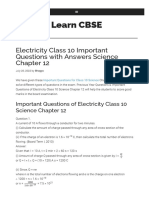 WWW Learncbse in Electricity Chapter Wise Important Questions Class 10 Science