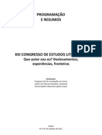 Programacao e Resumos Do XIII CEL - Congresso de Estudos Literários Do Programa de Pós-Graduação em Letras Da UFES