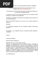 Ley General para La Igualdad Entre Mujeres y Hombres