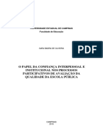 Sara Badra de Oliveira - o Papel Da Confiança Interpessoal e Institucional Nos Processos Participativos de Avaliação Da Qualidade Da Escola Pública