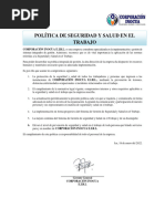 Politica, Objetivos, y Metas de Seguridad y Salud en El Trabajo.