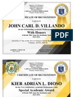 Award Certificates by Sir Tristan Asis