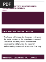 Module 9 LITERATURE REVIEW AND THE MAJOR SECTIONS OF RESEARCH