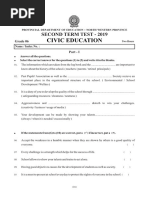 Grade 06 Civic Education 2nd Term Test Paper 2019 English Medium - North Western Province