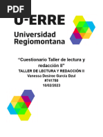 Cuestionario Taller de Lectura y Redacción II