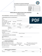 Formulaire de Constitution D'une Entreprise - Personne Physique