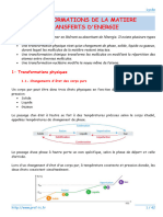 Cours - Transformations de La Matiere - Transferts D Energie