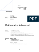 2022 Year 11 Mathematics Advanced Assessment Task 1 Final