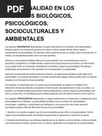 Personalidad en Los Aspectos Biológicos, Psicológicos, Socioculturales y Ambientales