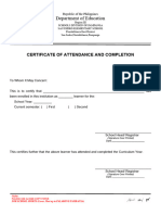 Certificate of Enrollment, Attendance and Completion