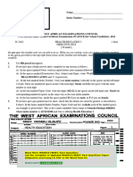 Free WAEC Past Question On Health Education / Science