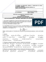 LISTA DE EXERCÍCIOS INTEGRAL INDEFINIDA Até Integração Por Partes-9768 879YbT2