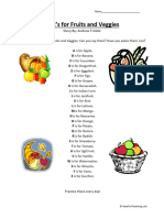 ABCs For Fruits and Veggies First Grade Reading Comprehension Worksheet