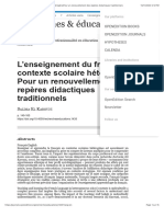 L'enseignement Du Français en Contexte Scolaire Hétérogènepour Un Renouvellement Des Repères Didactiques Traditionnels