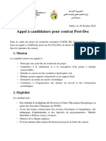 Appel À Candidature Pour Contrat Post-Doc: 1. Mission