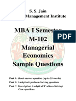 MBA I Semester M-102 Managerial Economics Sample Questions: S. S. Jain Subodh Management Institute