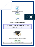 Sujets Et Corrigés Du Test de Présélection Au Concours de l'ENSAE (Édition 2021-2022)